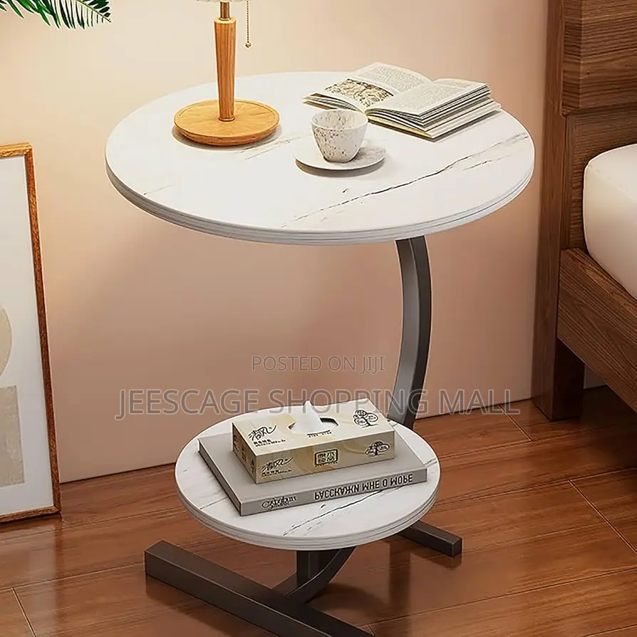 Small Round Side Table, Side Table With Double Layer Storage Shelf