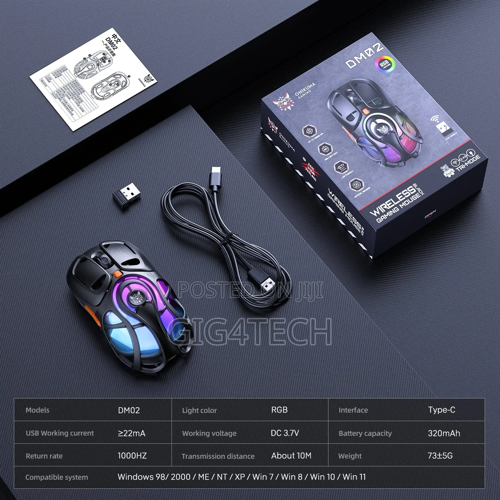 Onikuma Dm02 Wireless RGB Gaming Mouse