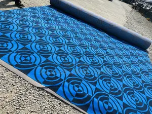 Blue With Black Design Fluffy Carpet