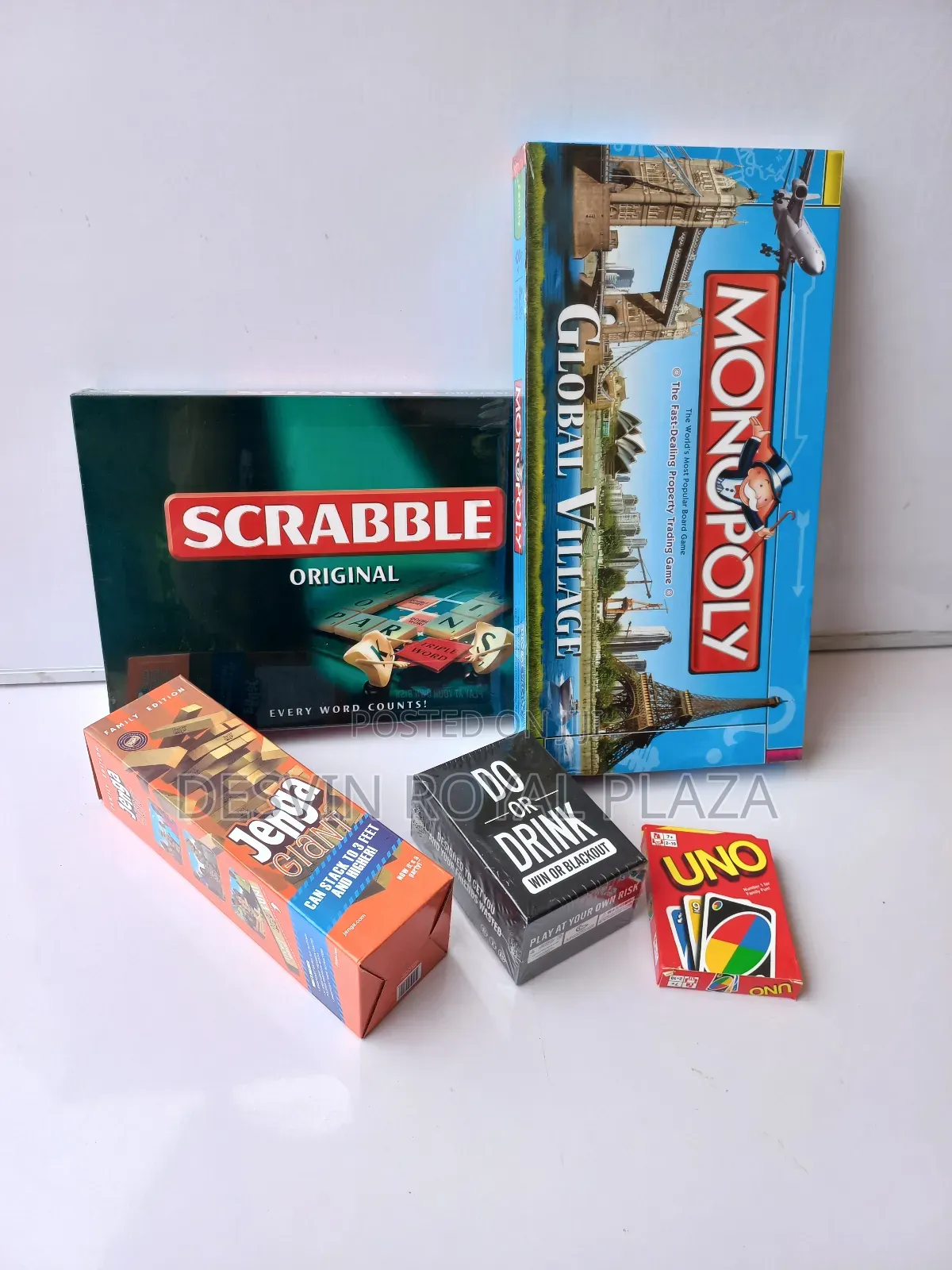 Monopoly + Scrabble + Jenga + Uno + Do or Drink