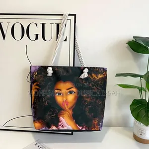 Versatile Retro Canvas Bag With Cartoon Print Large Capacity for Beach