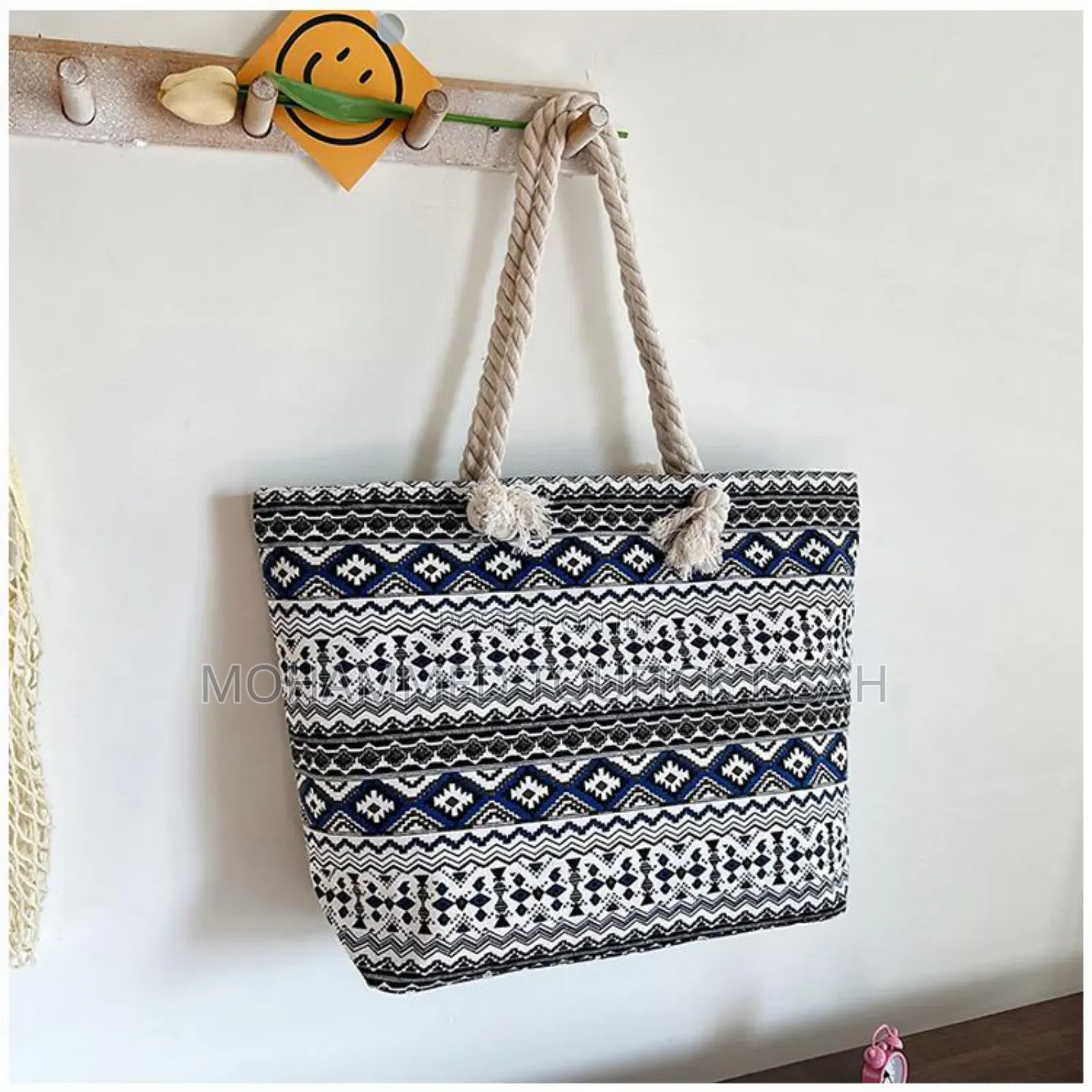 Large Capacity Canvas Women's Shoulder Bag Embroidered Tote Bag