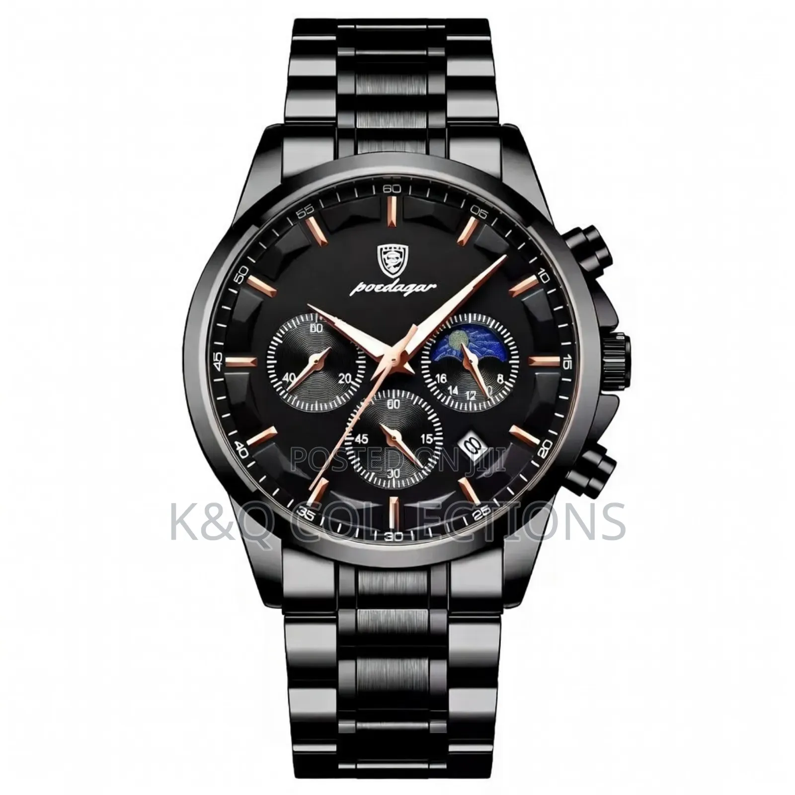 Poedagar 928 P928 Stainless Steel Leather Strap Luxury Wristwatch