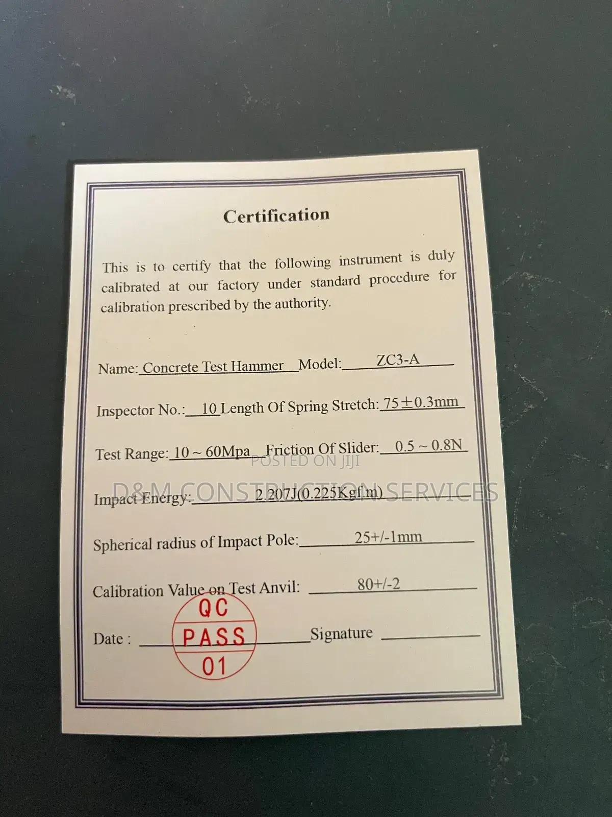 Fully Certified Schidmt ( Rebound )Hammer With Certification Report