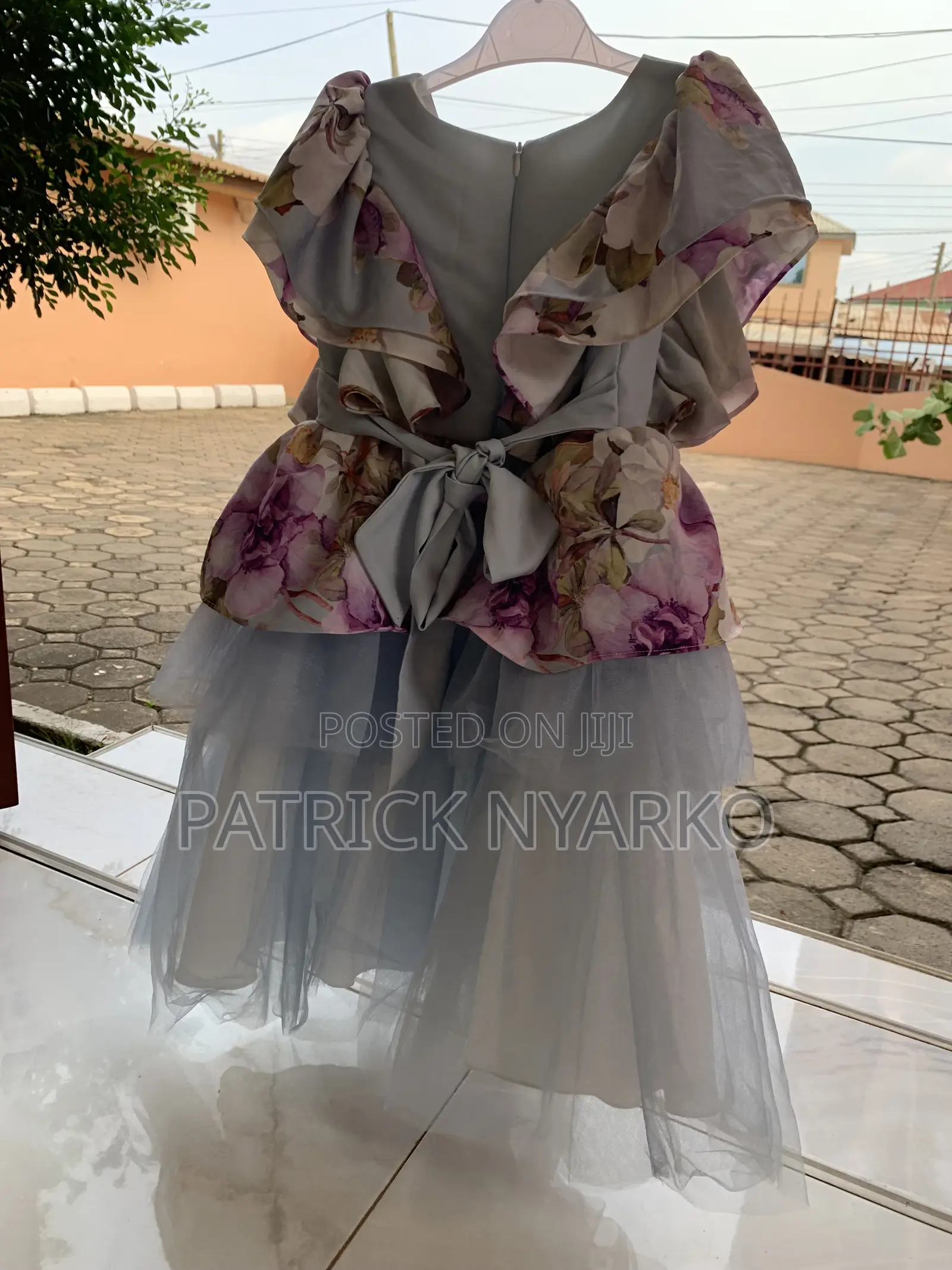 Dusty Blue With Multicolor Floral Print Dolly Dress