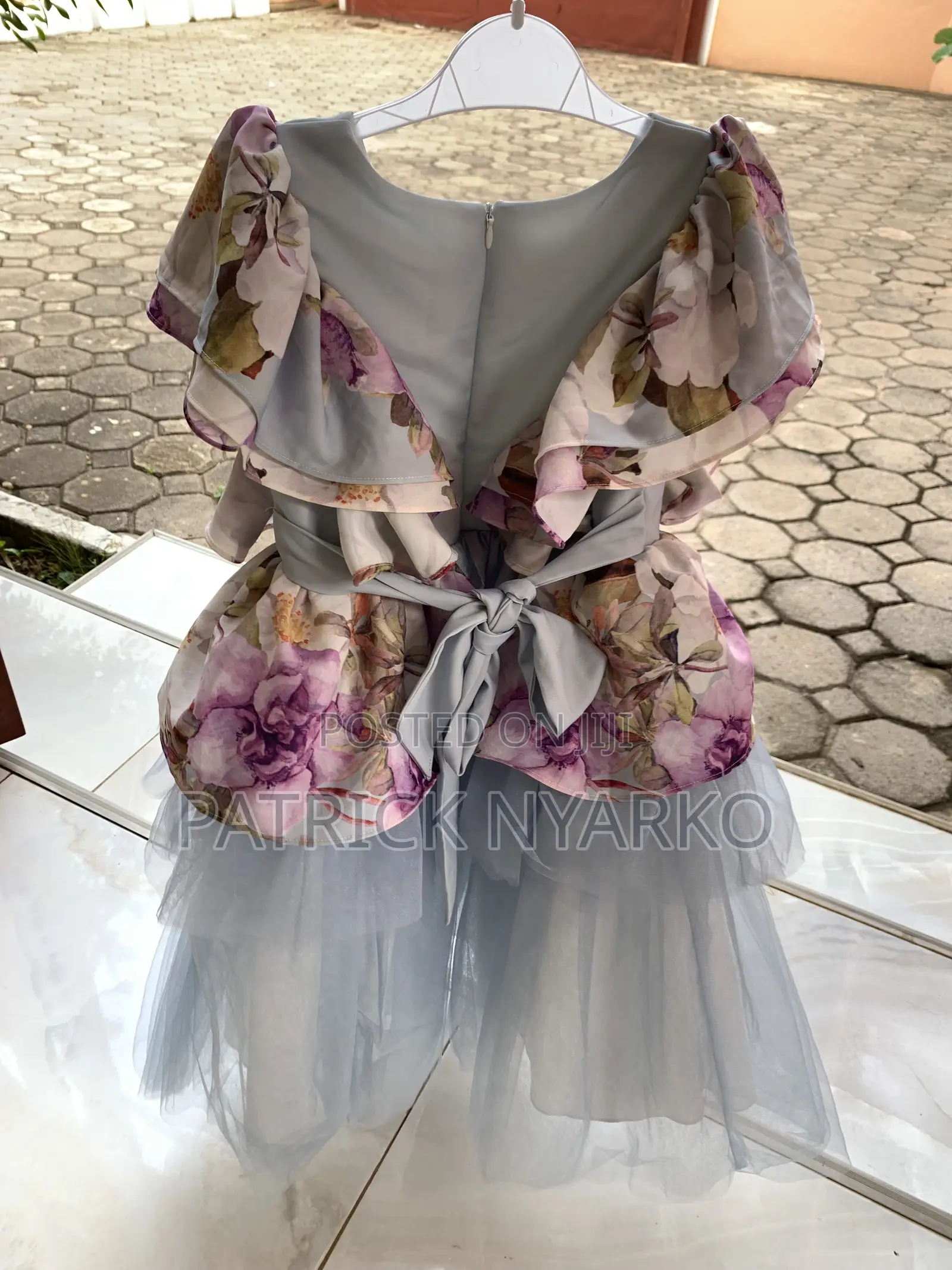 Dusty Blue With Multicolor Floral Print Dolly Dress