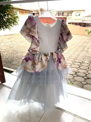 Dusty Blue With Multicolor Floral Print Dolly Dress