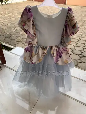 Dusty Blue With Multicolor Floral Print Dolly Dress