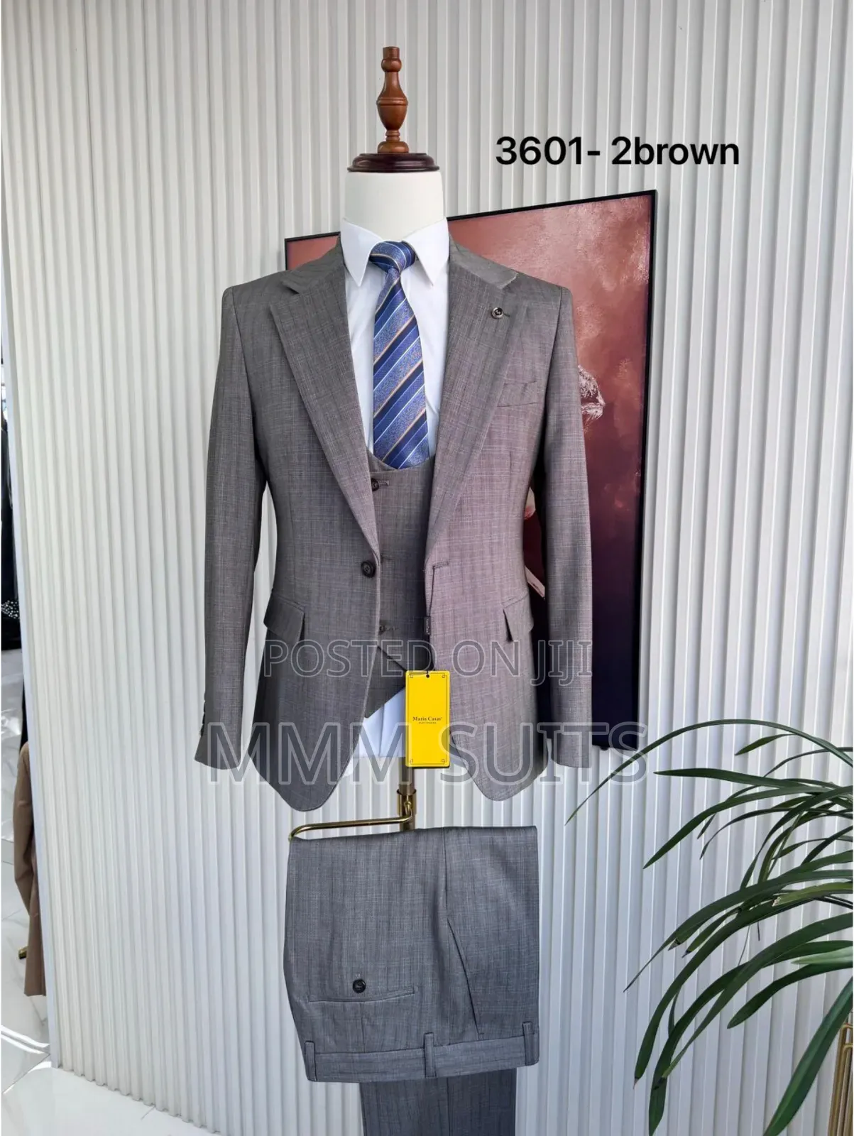 Corporate and Classic 3-Piece Men Melano Checked Suit in Light Brown