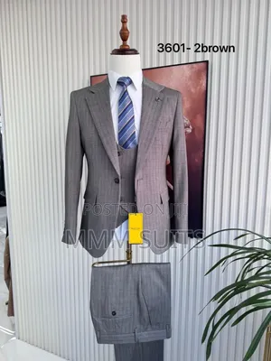 Corporate and Classic 3-Piece Men Melano Checked Suit in Light Brown