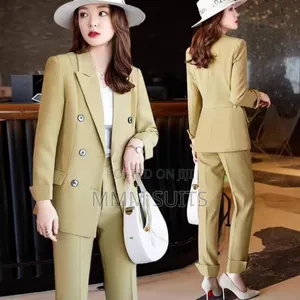 Corporate 2-Piece Double-Breasted Ladies Trousers Suit With Belt