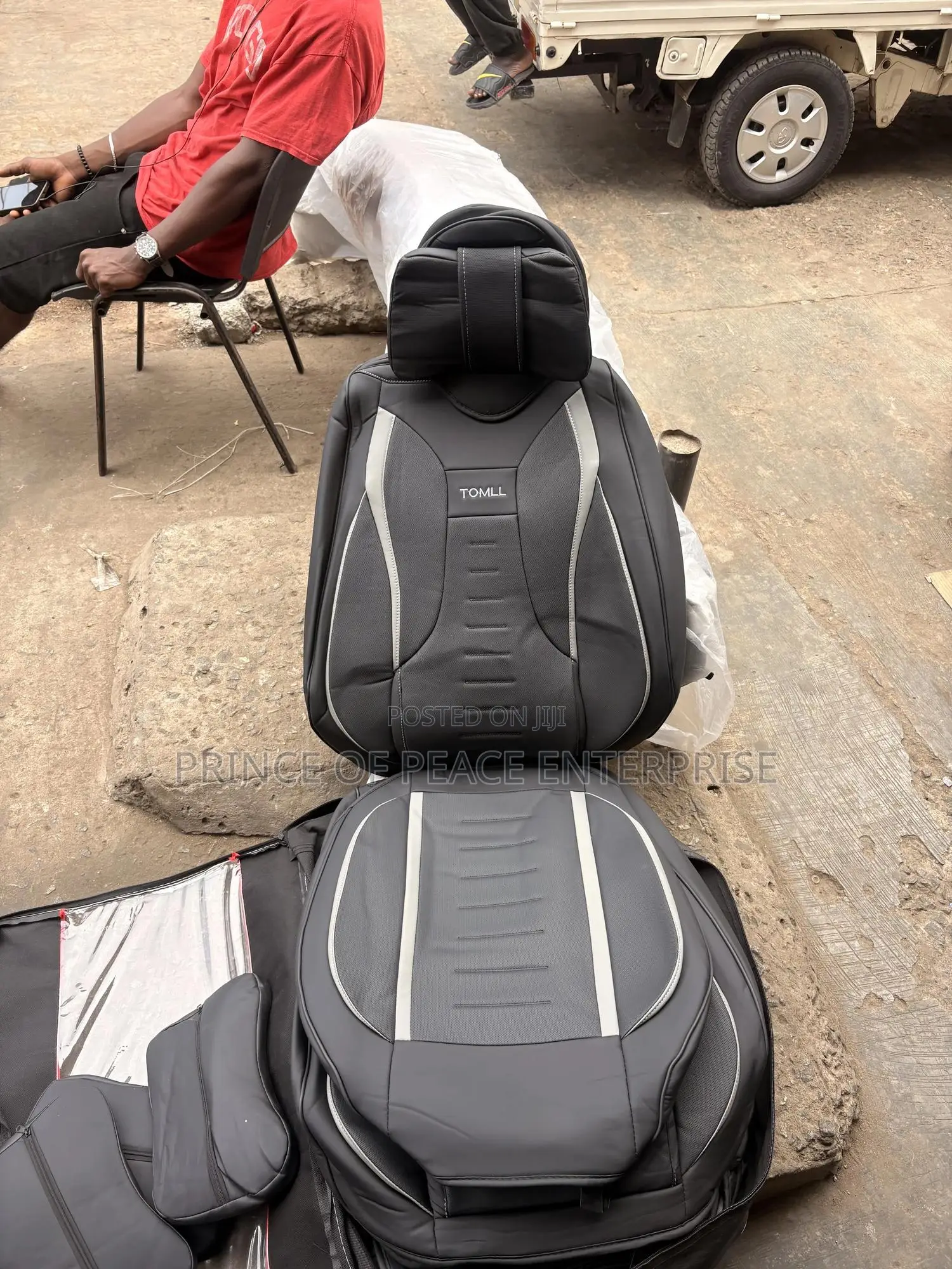 Only Front Leather Seat Covers Black With White Line Design