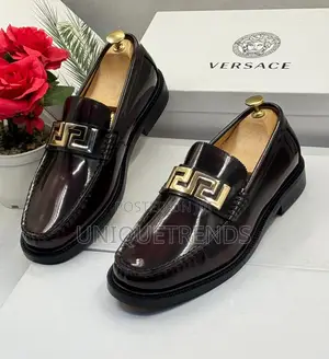 Versace La Greca Leather Loafers (Brown)