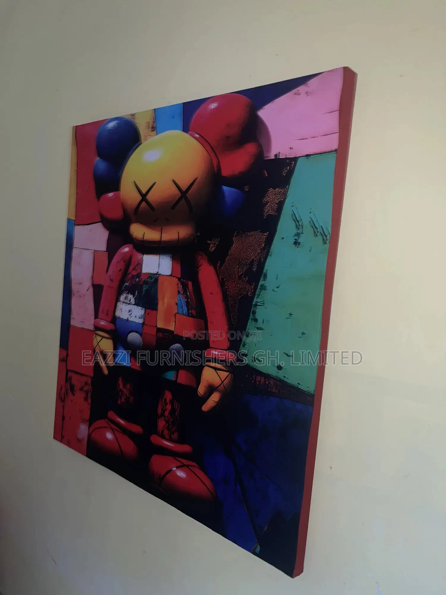 Real Cloth Colorful, Abstract, and Graffiti X" Eyes Kaws Canvas Frame