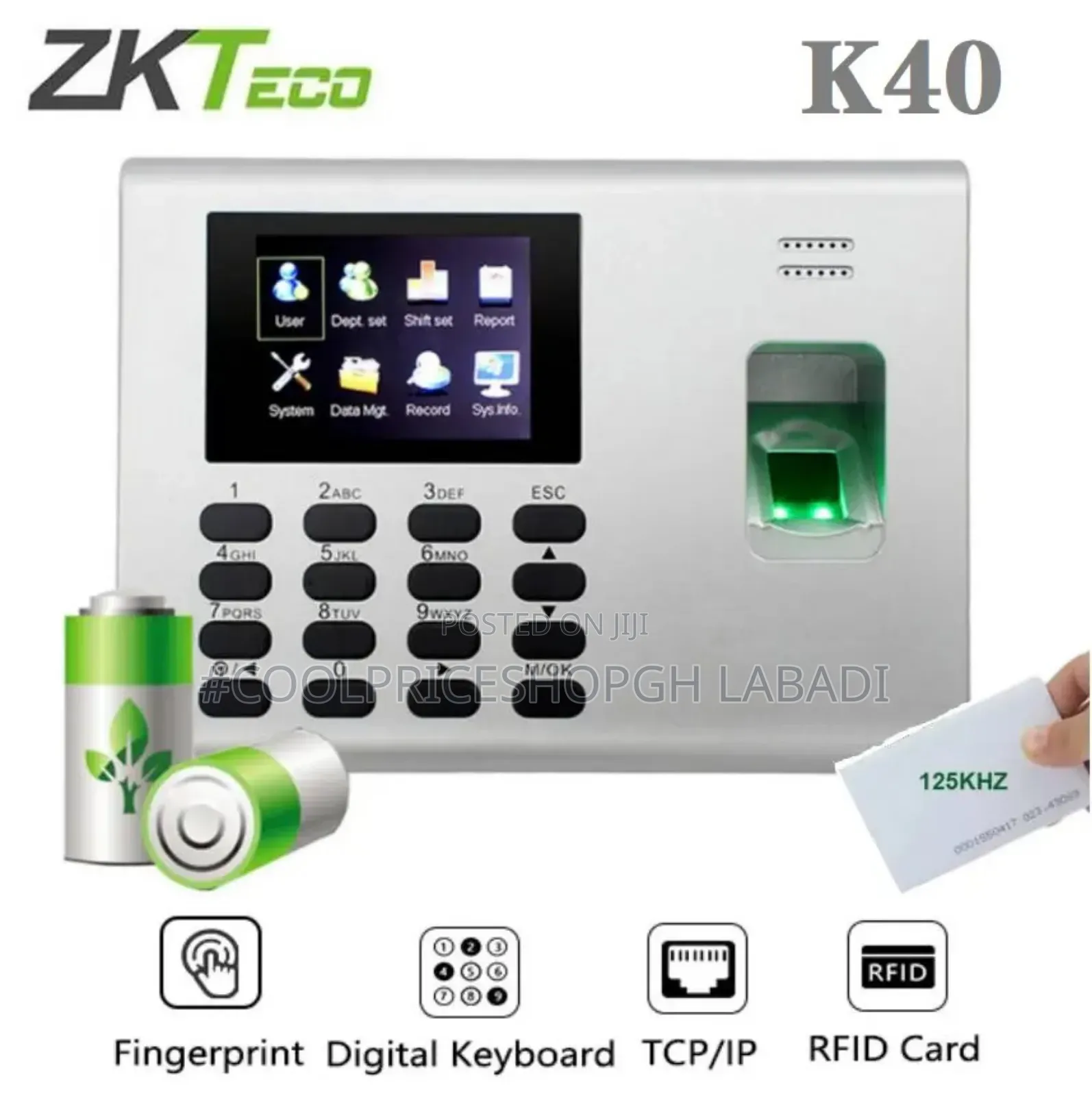 Zkteco K40 Biometric Fingerprint & Access Control Battery Support