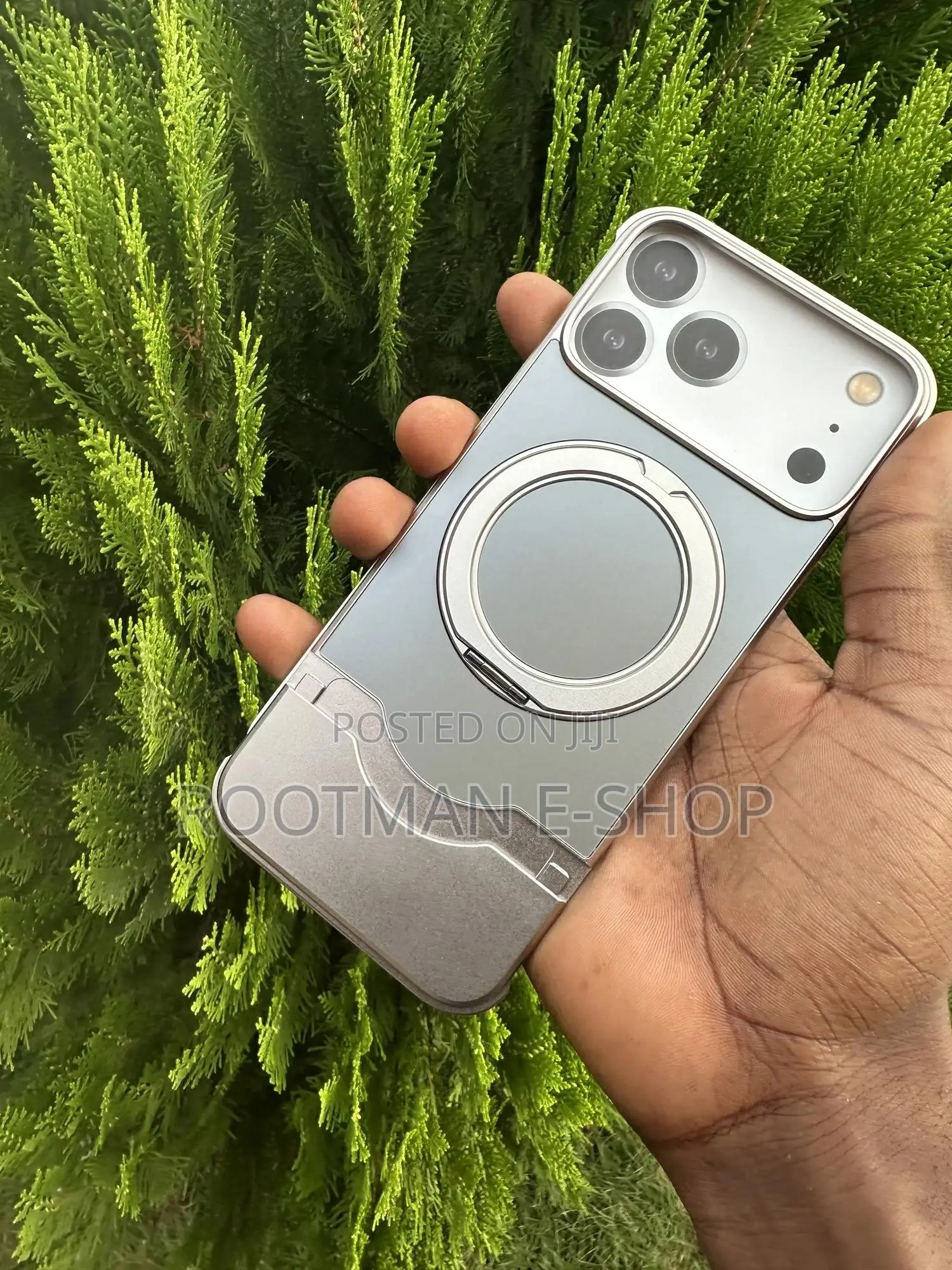 Grain Leather Frameless Metal Case for iPhone 17 Pro Max Rotating Ring
