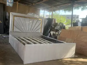 Cream Color With Gold Design Bed Frame Available Anytime to Pick