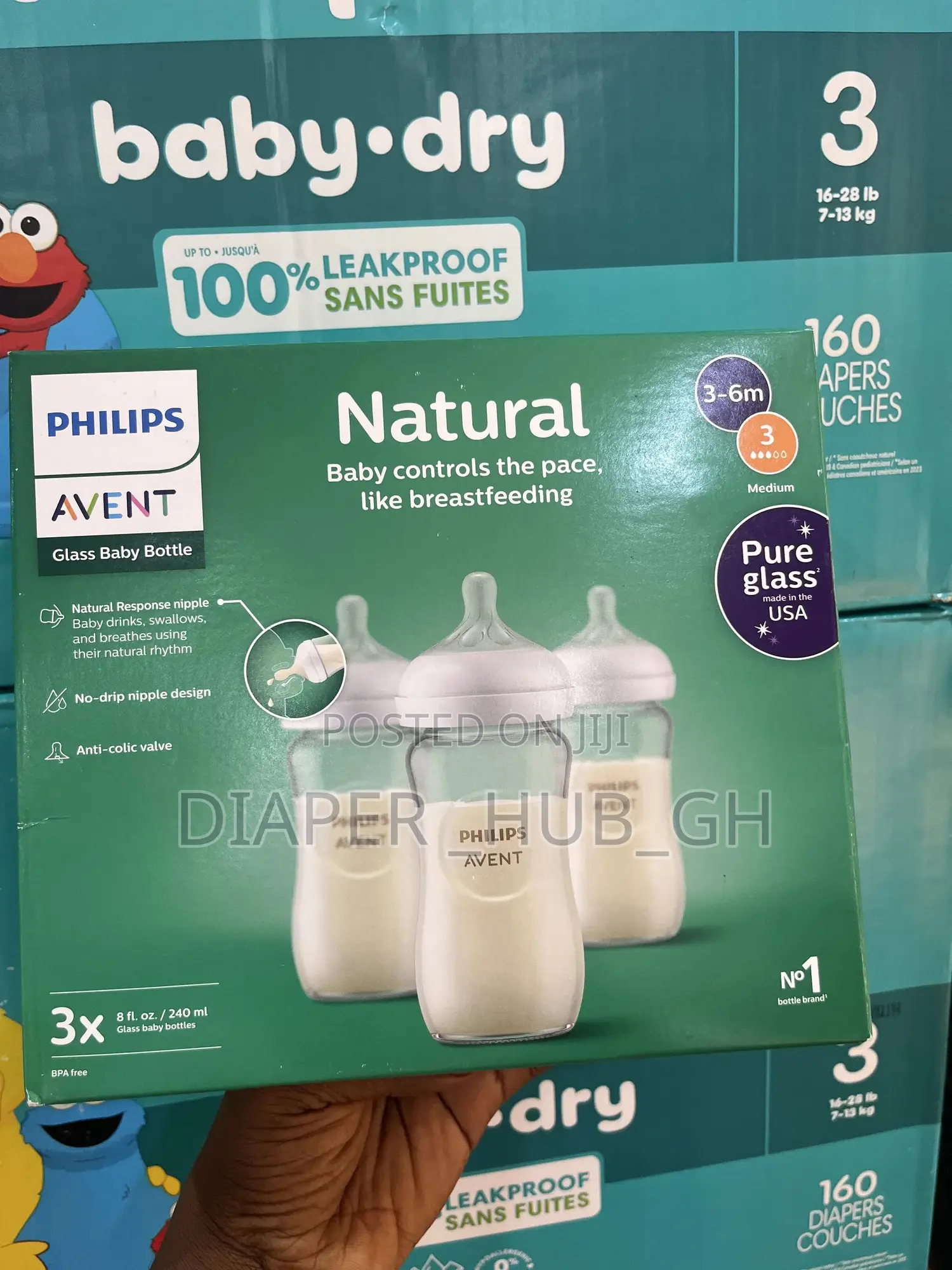 Philips Avent Natural Glass Baby Bottles 240ml(8oz, 3-Pack
