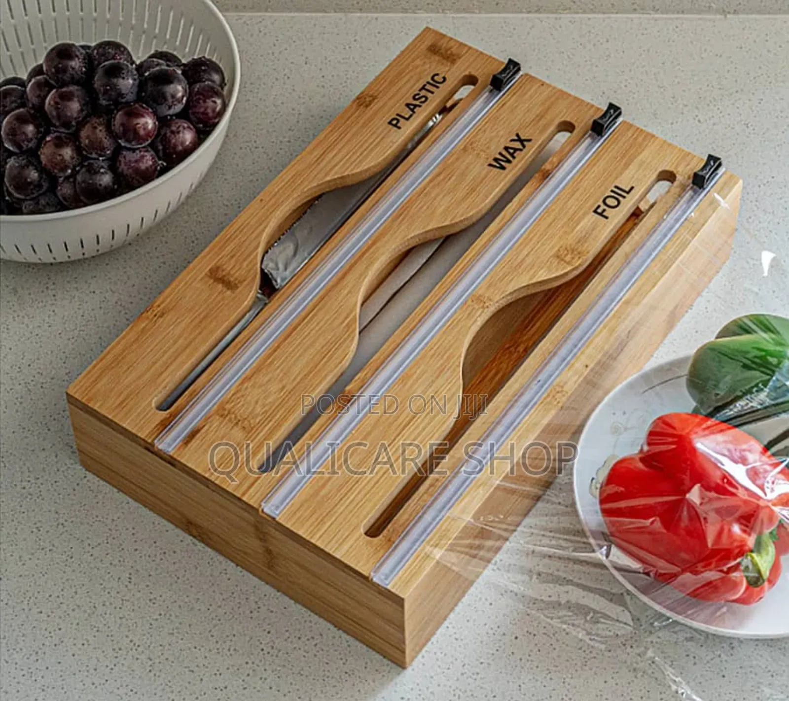 Bamboo 3-in-1 Wrap Dispenser With Slide Cutter for Aluminum Foil, Etc