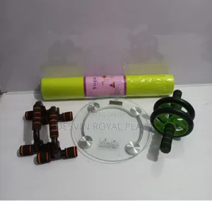 Yoga Mat + Ab Wheel Roller + Push Up Bar + Digital Weighing Scale