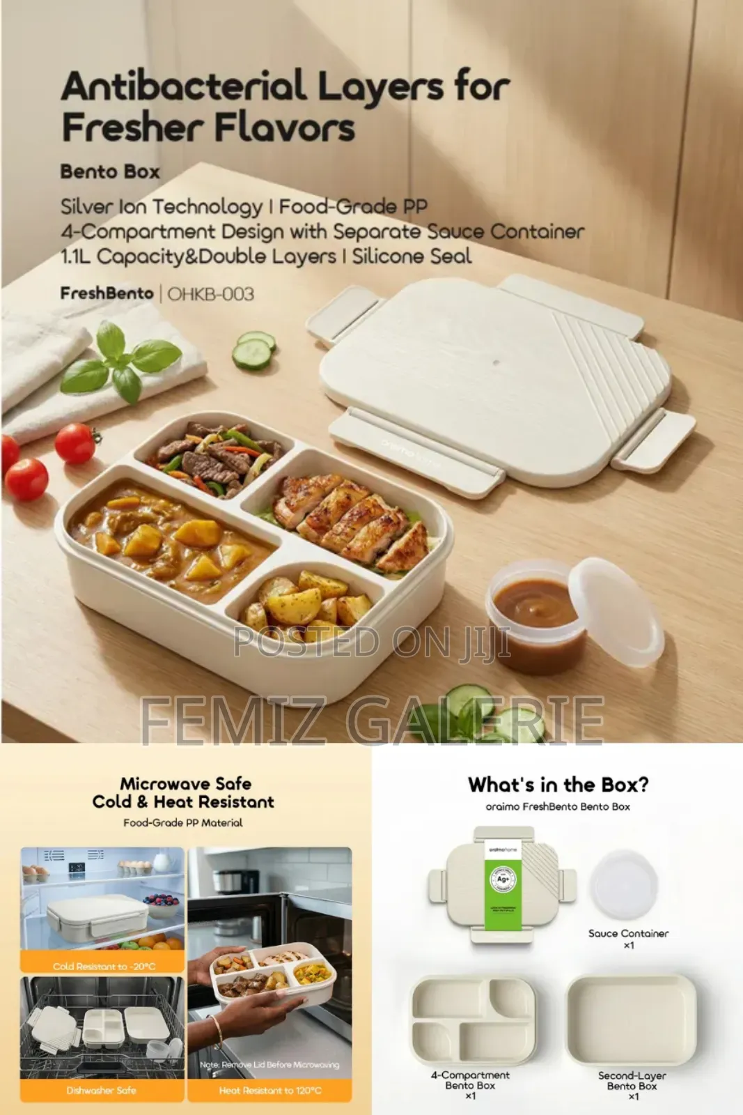 Oraimo Freshbento Antibacterial Pp Double Layer Lunchbox