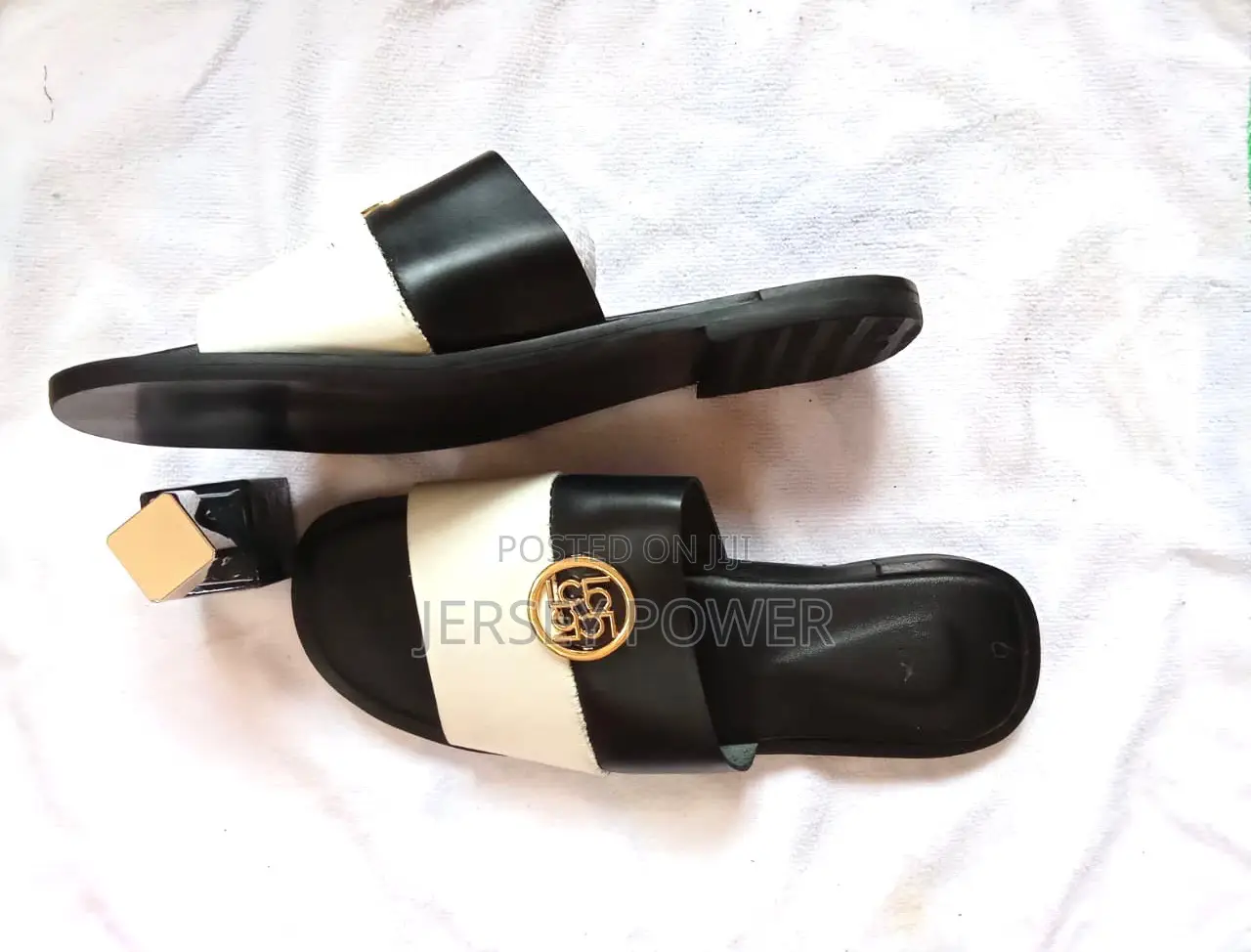 Leather Slippers Black and White