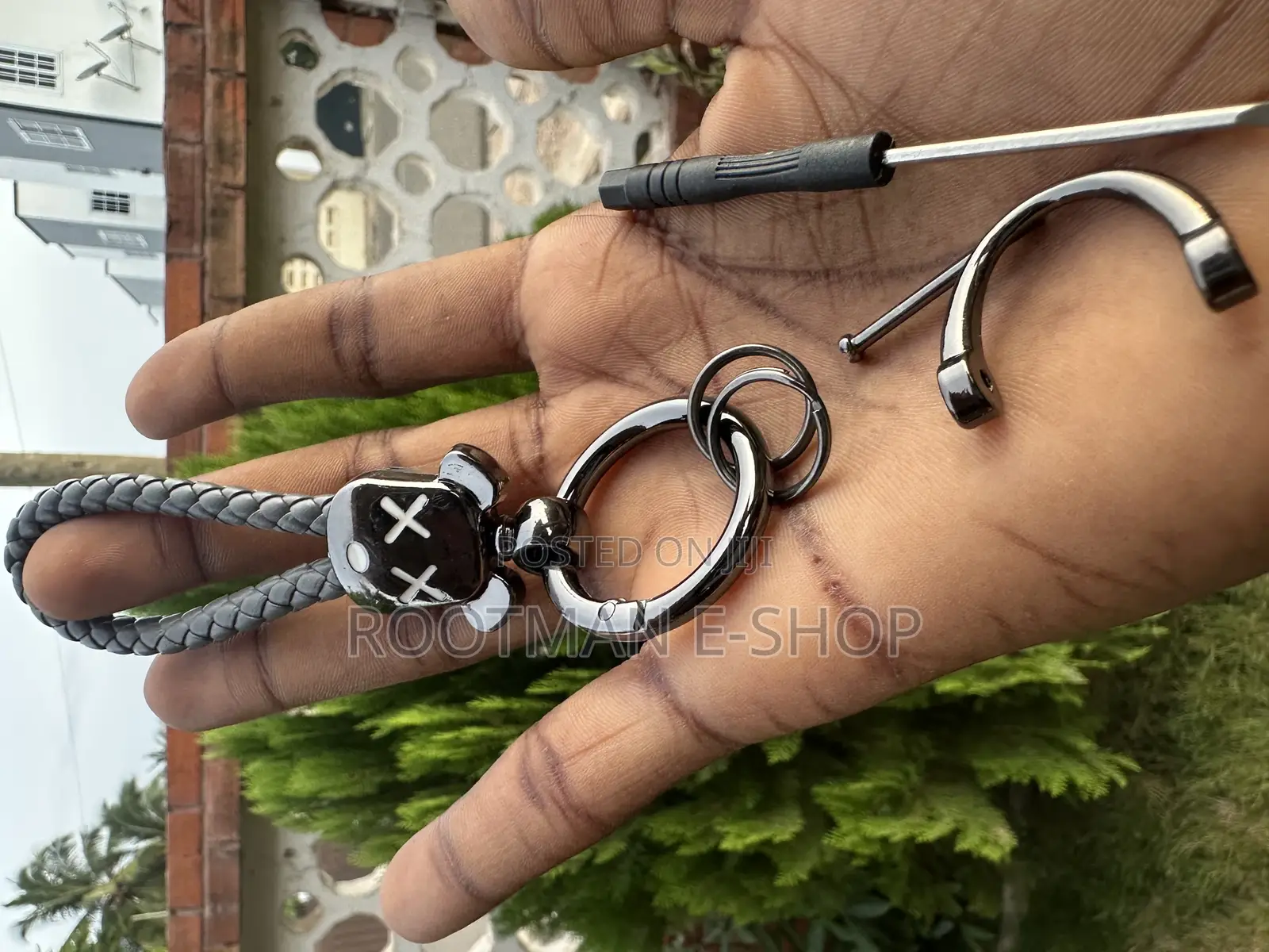 Braided Leather Keychain With a Teddy Bear Head for Car and Bag Keys