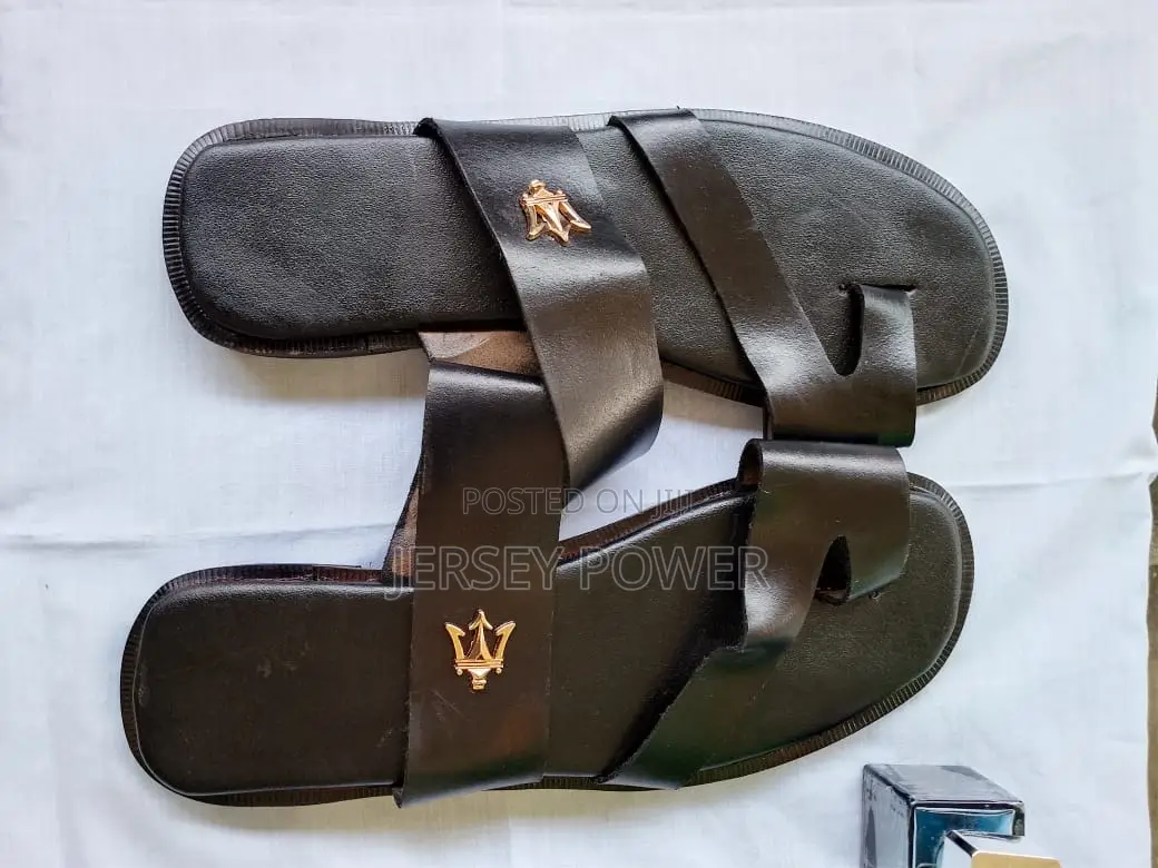 Leather Slippers (Black) for Men
