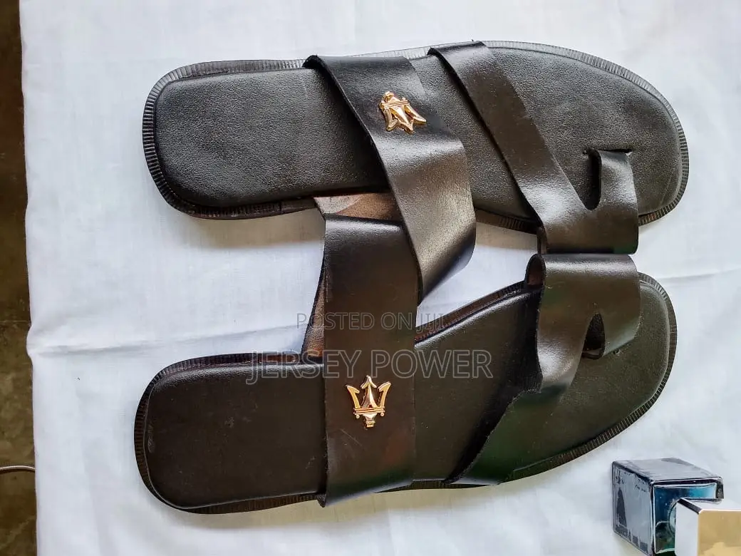 Leather Slippers (Black) for Men