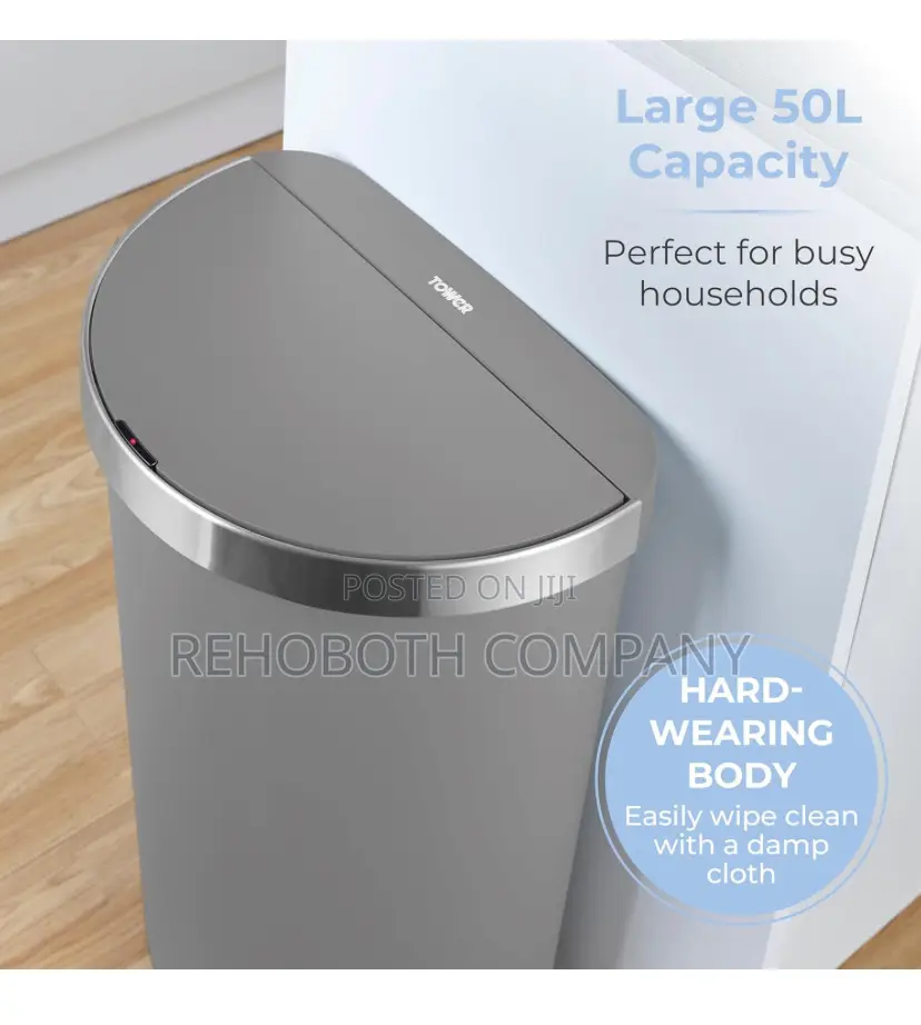 Tower Curved Sensor Bin With Bin Liner Retainer Ring, Durable Pp Body
