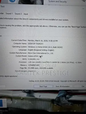 Laptop MSI Katana GF66 32GB Intel Core i7 HDD+SSD 1T