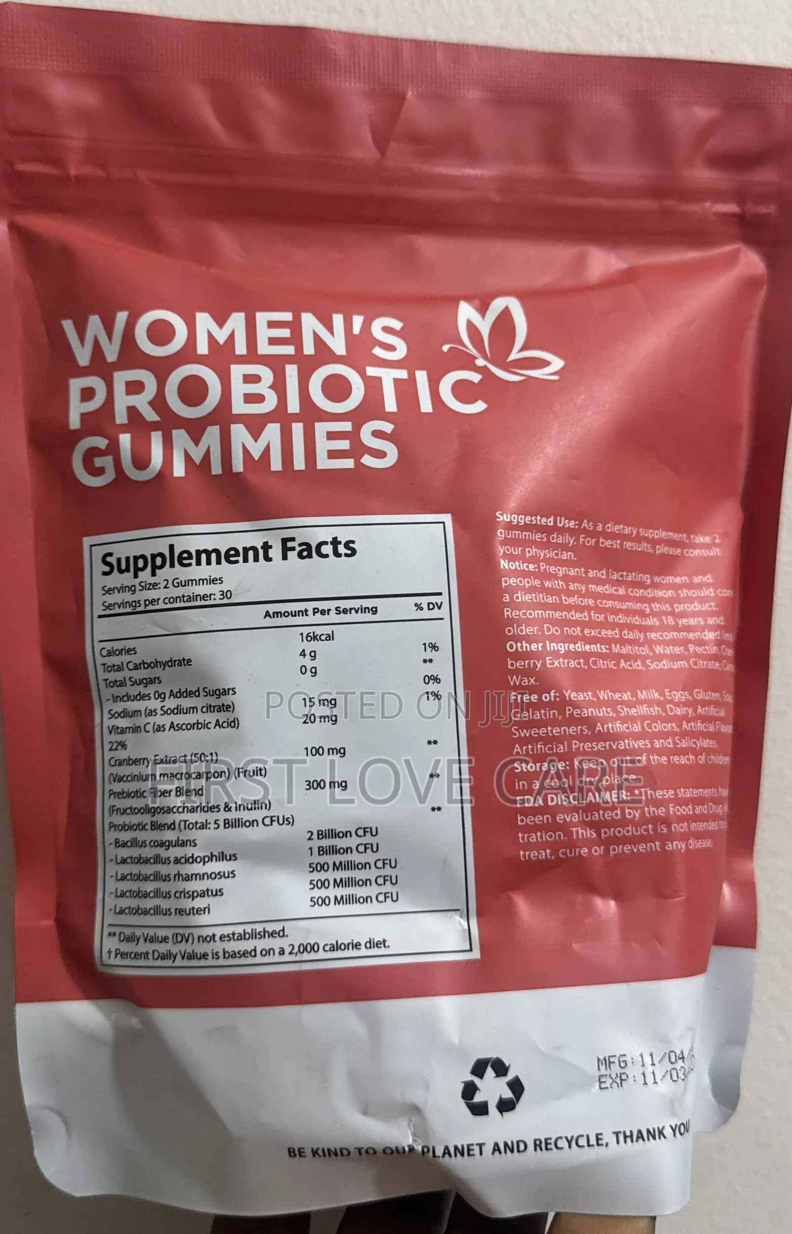 Women’S Probiotic Gummies 5 Billion Cfus Per Serving Cranberry Flavor