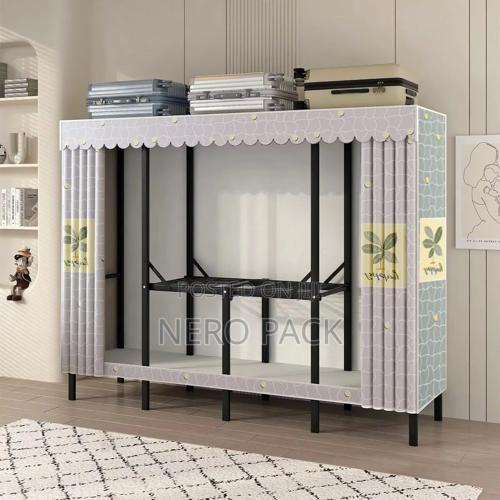 Steel Large Capacity Folding Cloth Closet, Convenient Metal Wardrobe