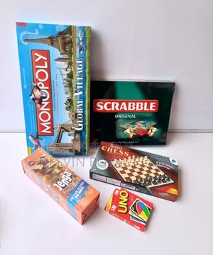 Chess Board + Jenga Game + Monopoly + Scrabble + Uno Original