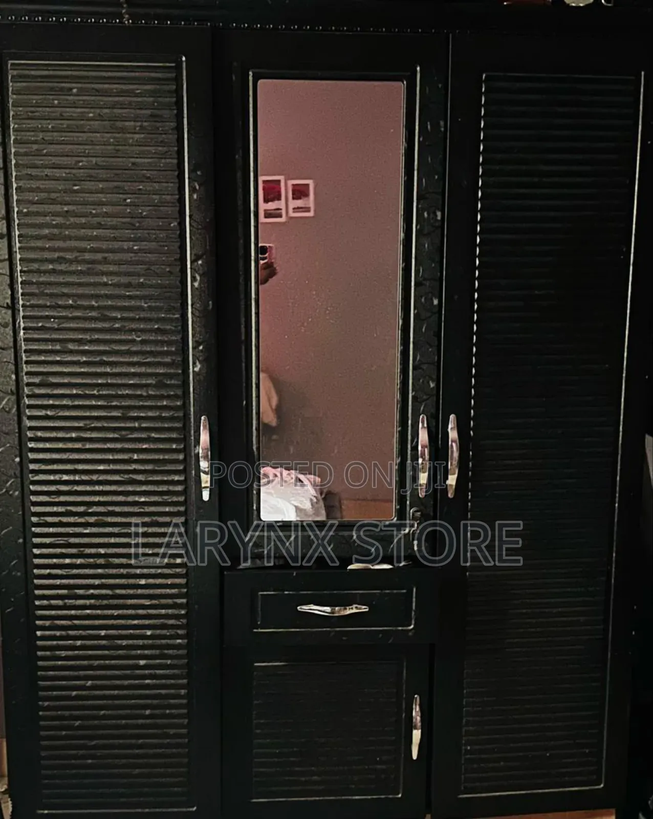 Three Doors Brown Wooden Mirror Wardrobe