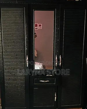 Three Doors Brown Wooden Mirror Wardrobe