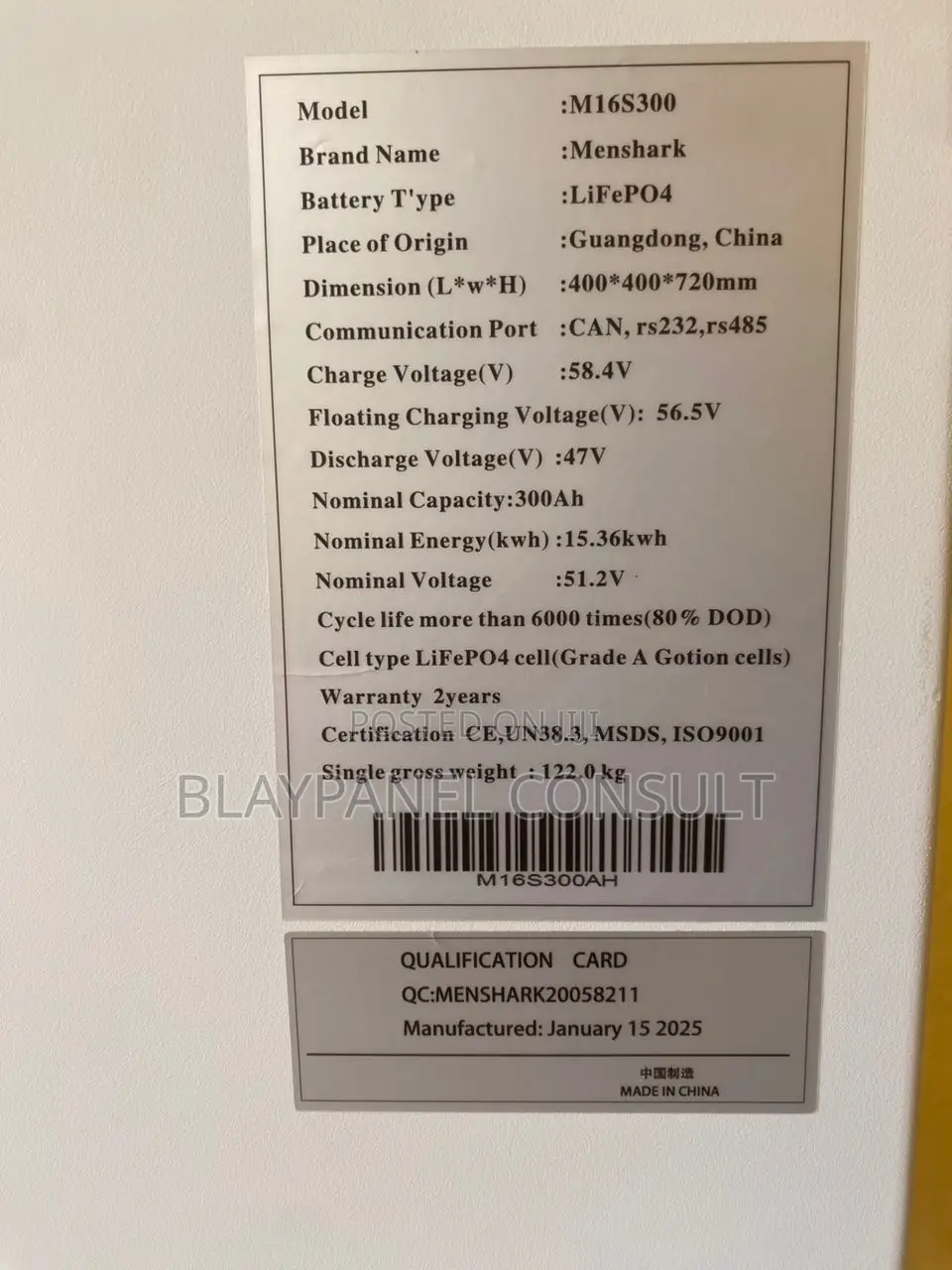 300ah 15kwh 51.2v Lithium Ion Battery