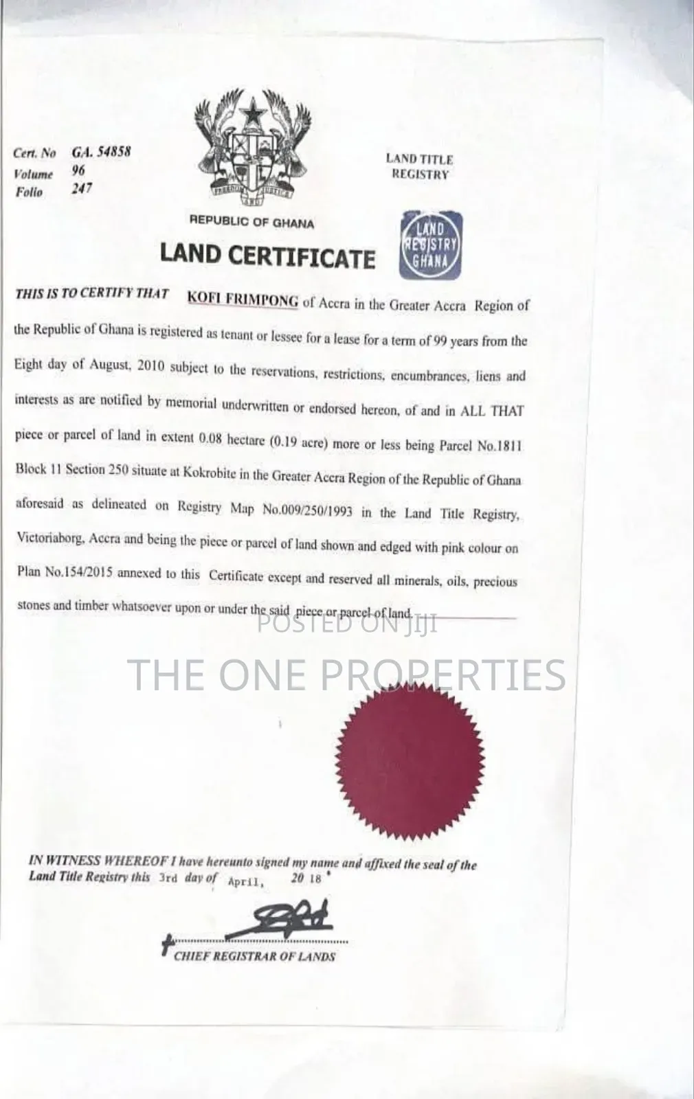 1 Plot of Land for Sale at Kokrobite Beach Accra.