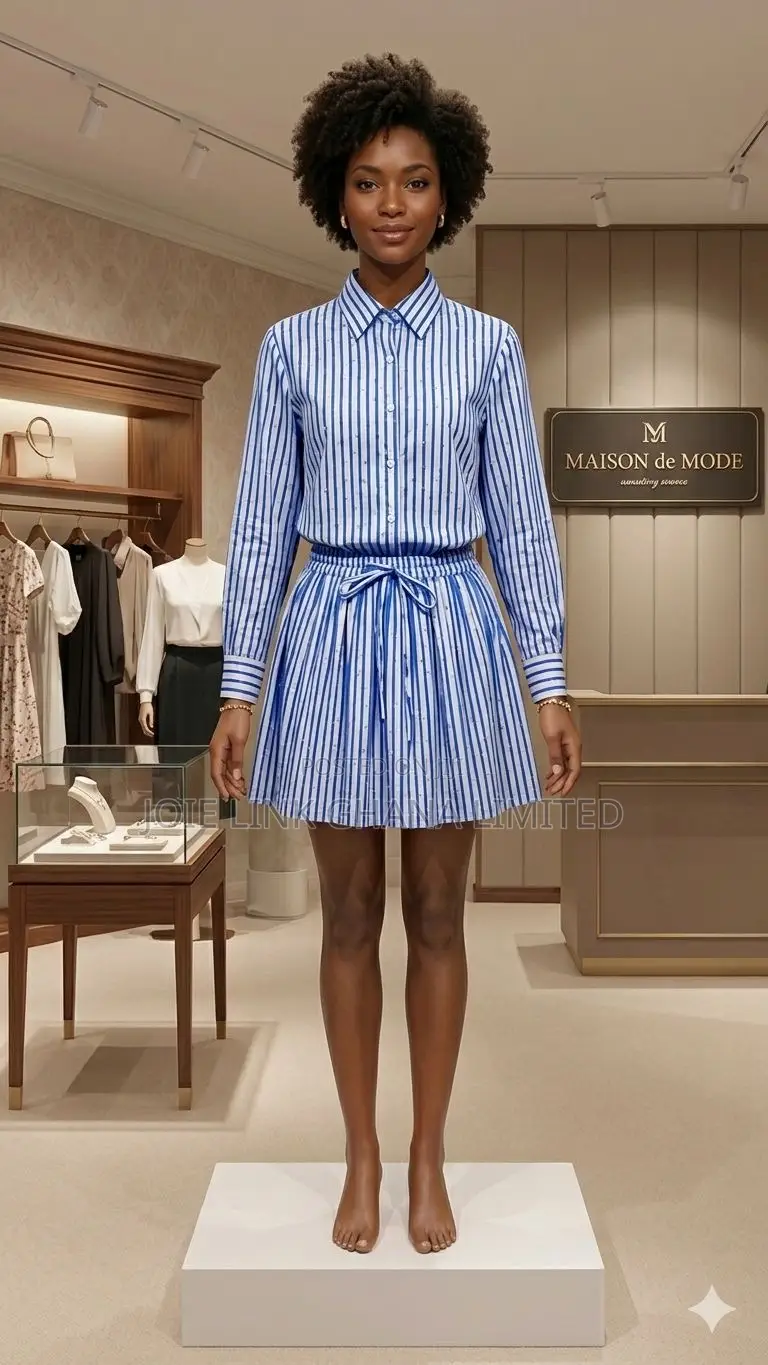 Elegant Stripe Shirt and Skirt Two Piece