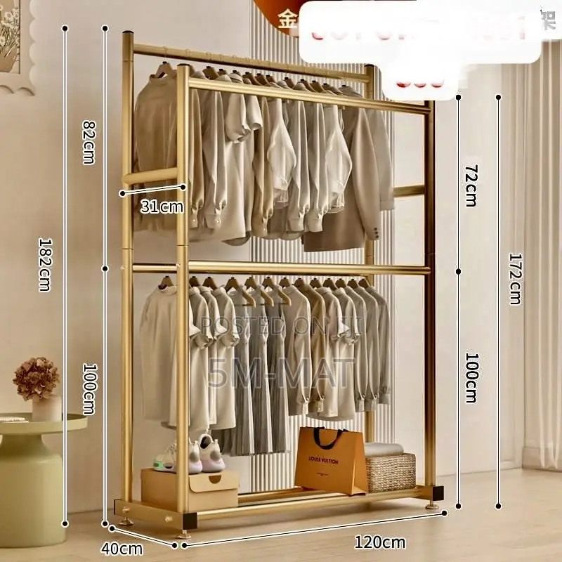 Gold Double Garment Rack for Hanging Clothes Coats Skirts Sweaters