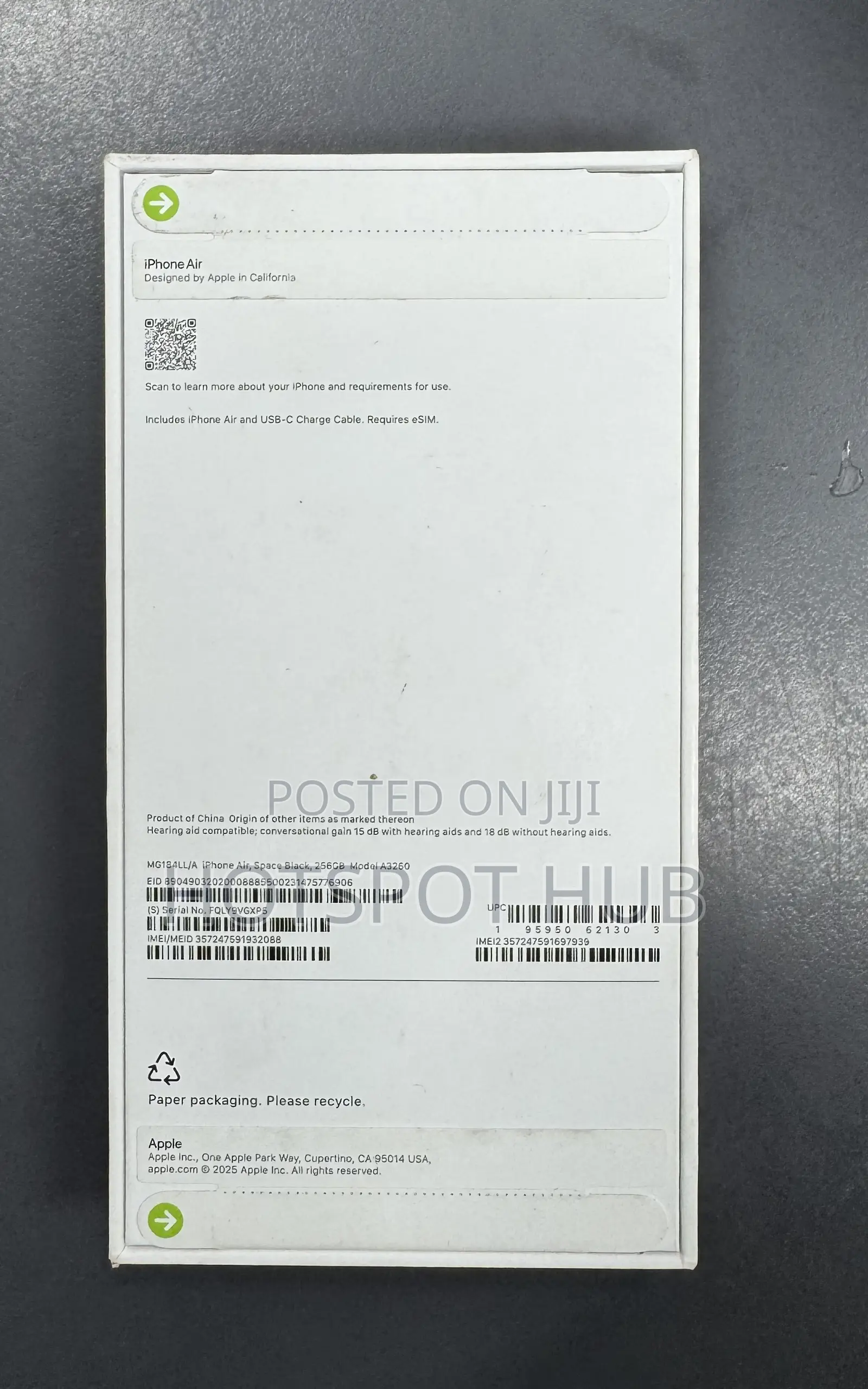New Apple iPhone Air 256 GB Black