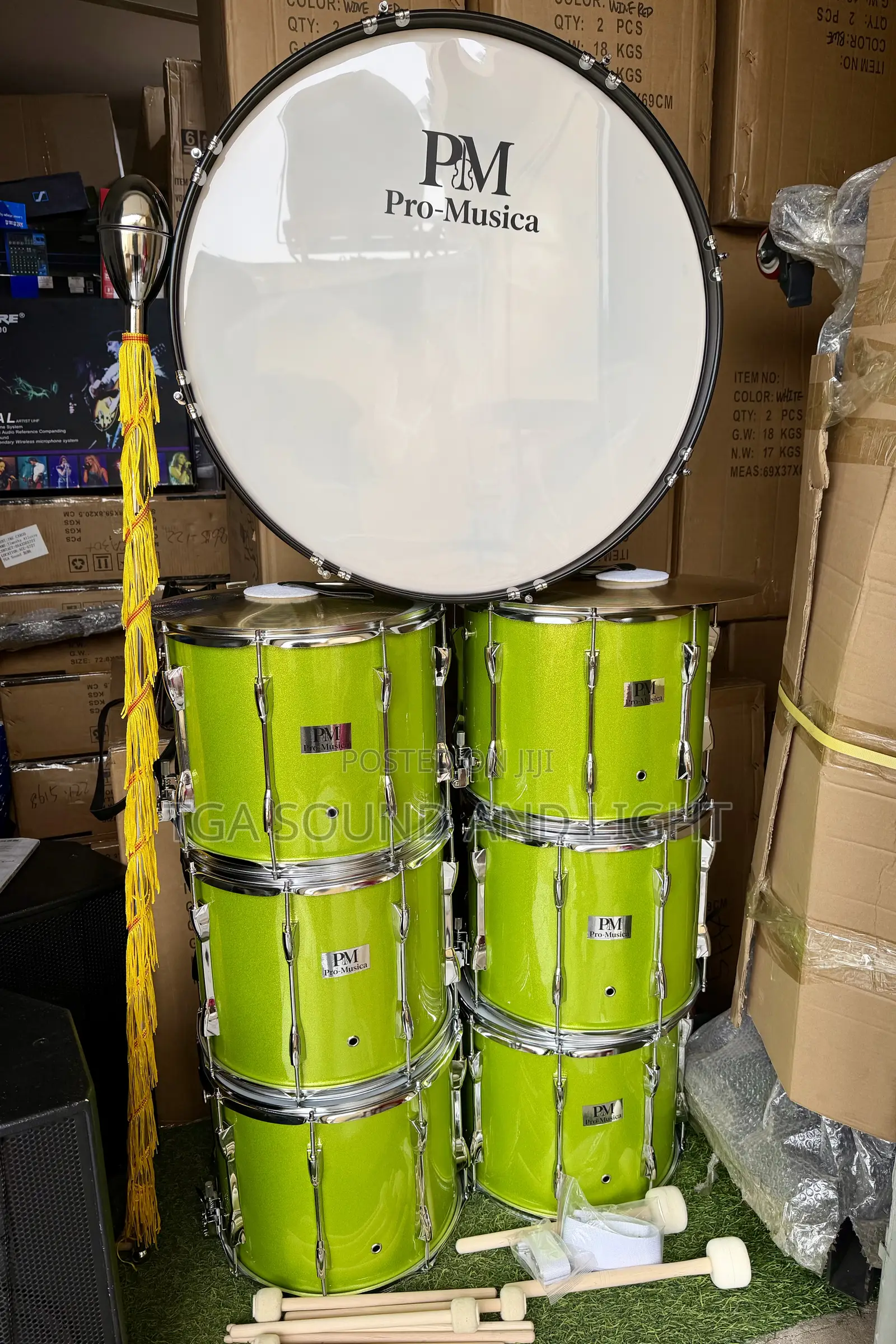Pro-Musica 7 Set Marching/Parade Drum Set - [Dot Green]