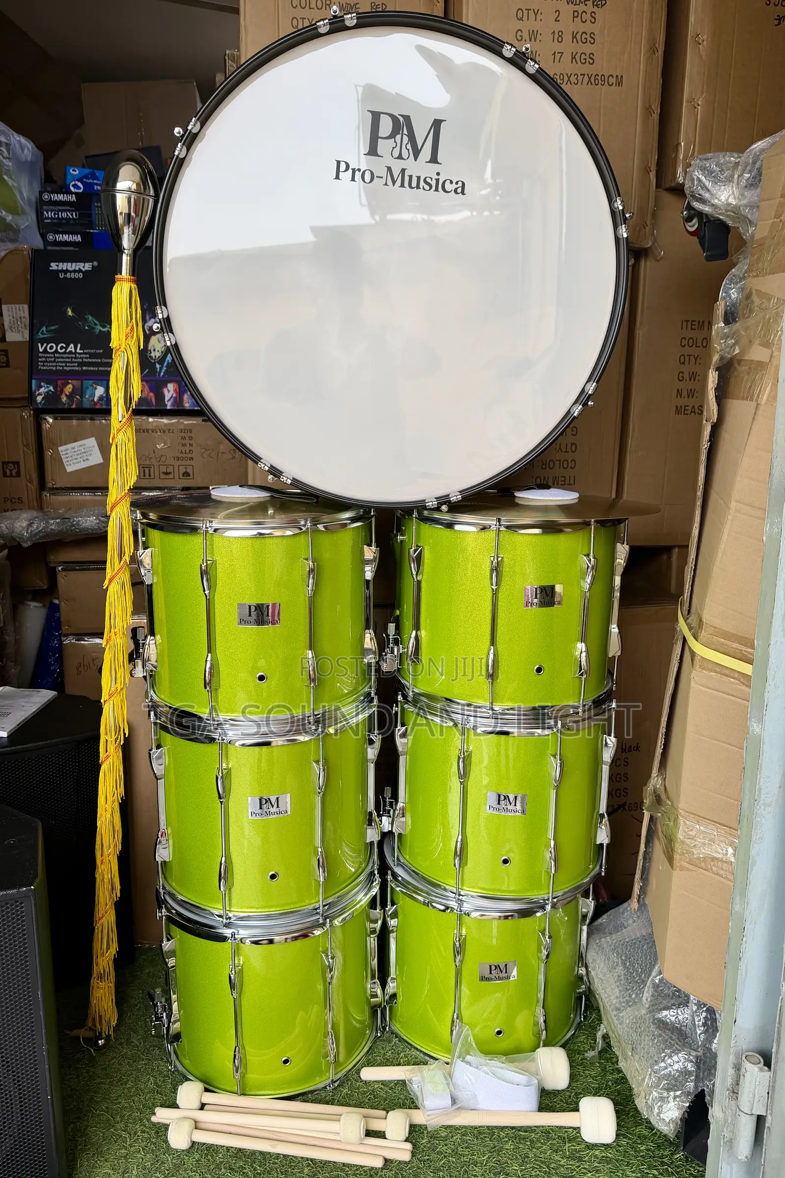 Pro-Musica 7 Set Marching/Parade Drum Set - [Dot Green]