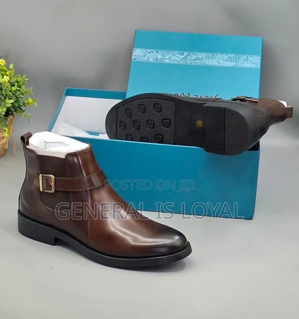 Steve Riot Brown Leather Men’S Boot With Elastic and Buckle