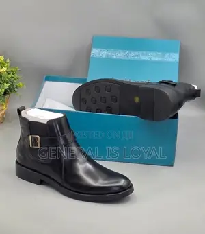 Steve Riot Black Leather Men’S Boot With Elastic and Buckle