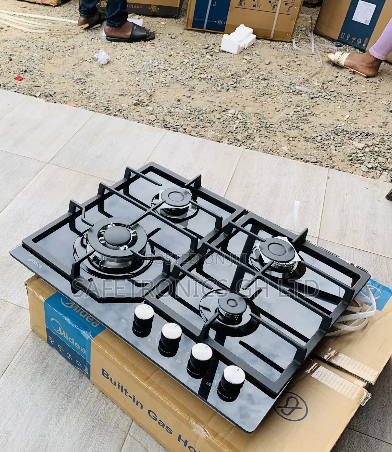 Secure New Midea Electric 60cm Inbuilt Black Glass 4 Gas Hob Burner