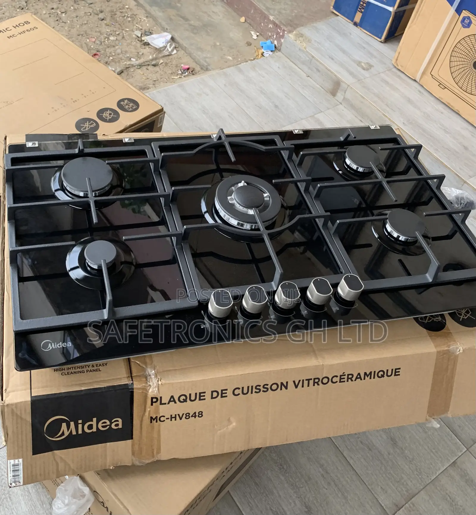 Top Notch Midea Auto Ignition 90cm Inbuilt 5 Gas Hob Black Burner