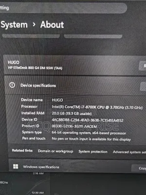 Desktop Computer HP EliteDesk 800 G4 20GB Intel Core i7 SSD 256GB