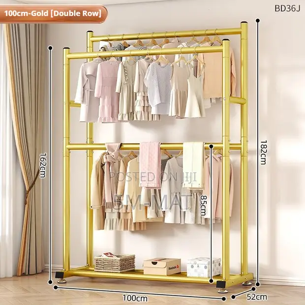 Modern Gold Freestanding Garment Rack With Double Rod, Shelves for sale -  5M-Mat  Price: GH 400 on Jiji.com.gh [Accra New Town]
