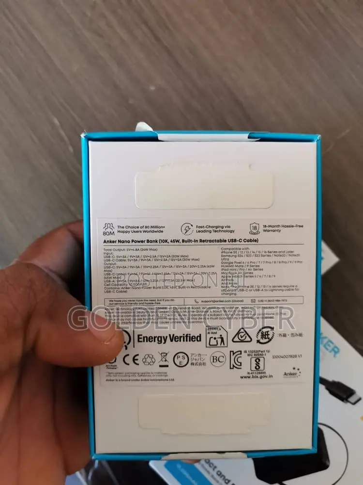 Anker Nano Power Bank (, 45w, Built-in Retractable Usb-C Cable)